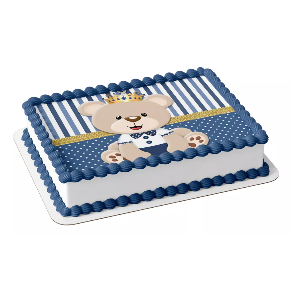 Ursinho Príncipe azul marinho Papel arroz comestível para bolo aniversário chá de bebê