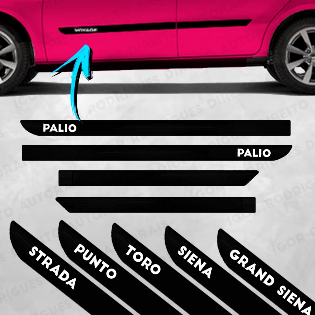 Jogo De Friso Lateral Borrachão Compativel com Siena Toro Palio Grand Siena Punto Strada - 4 Peças