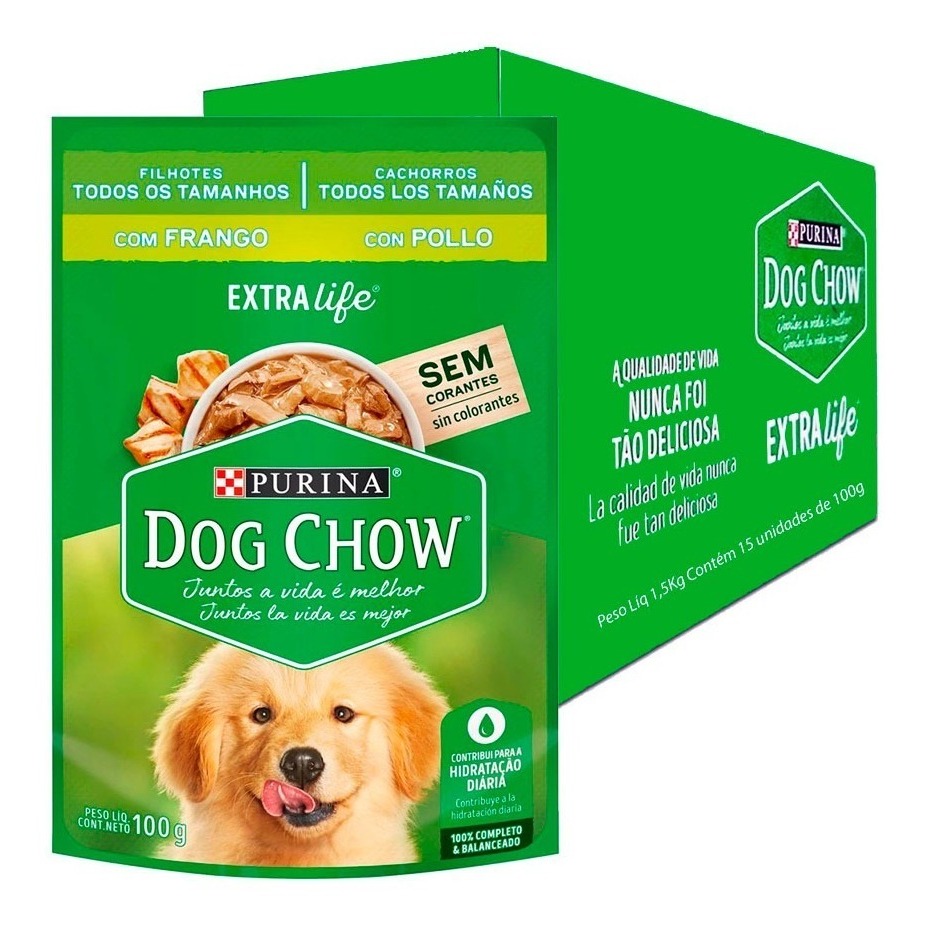Dog Chow Kit 15 Saches Filhote Todos Os Tamanhos Frango 100g