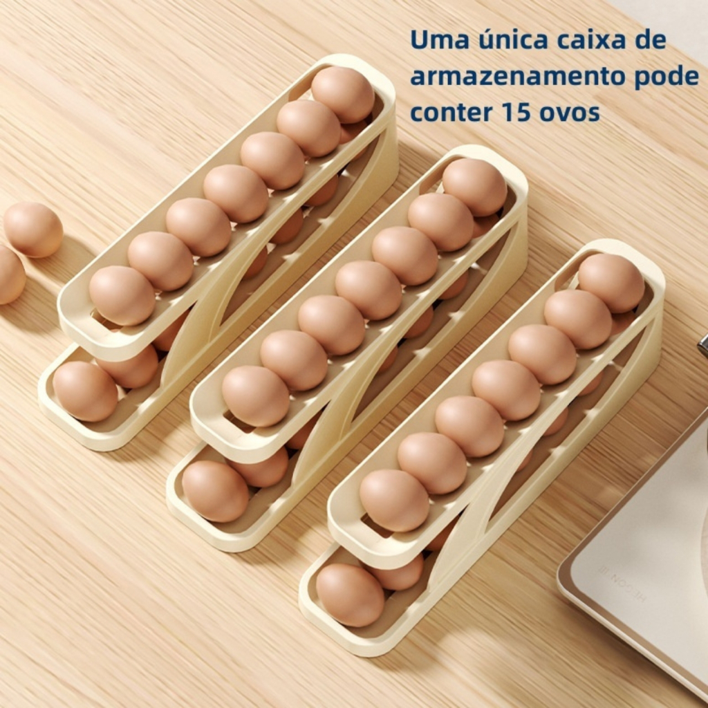 Caixa Suporte Para 15 Ovos - Armazenamento de Ovos Geladeira Refrigeradores - Porta Ovos Rolante