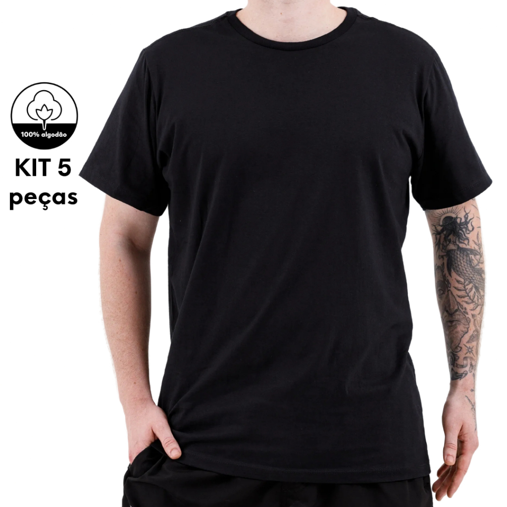 KIT 5 Camiseta Masculina Básica 100% Algodão em Oferta na Shopee