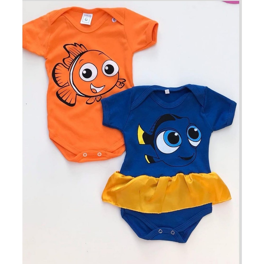 Kit Body Bebê Gêmeos Temático Nemo E Dory