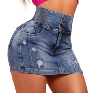 Short Saia Modelador Feminino elástico Jeans Versátil Cintura Alta jeans Premium em Oferta na Shopee