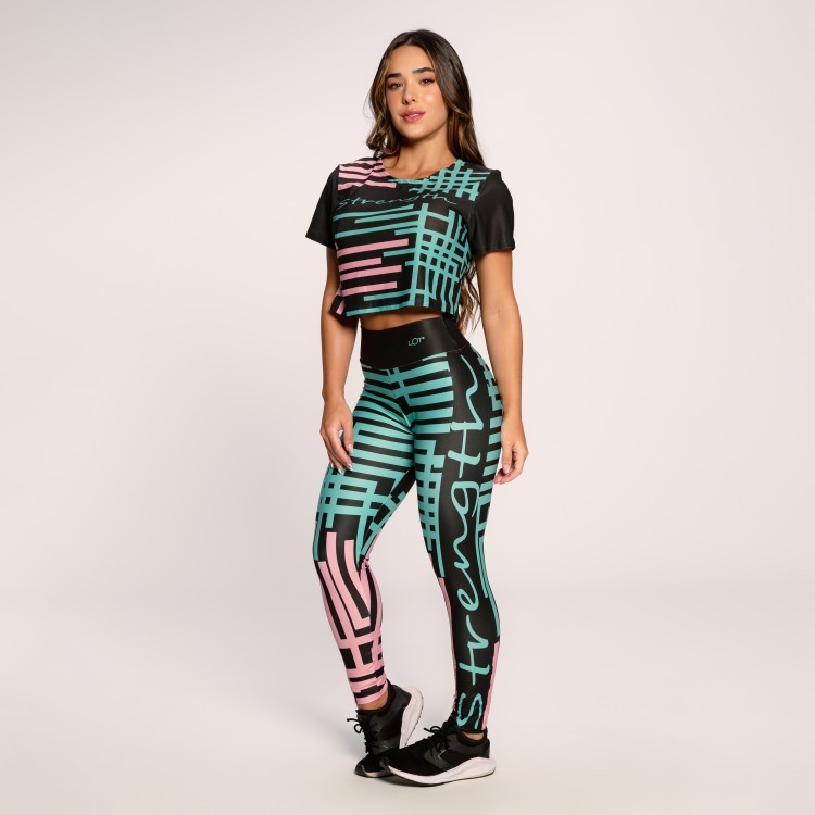 Conjunto Fitness Feminino Suplex Estampado Academia Feminino Cropped E Calça Strength em Oferta na Shopee