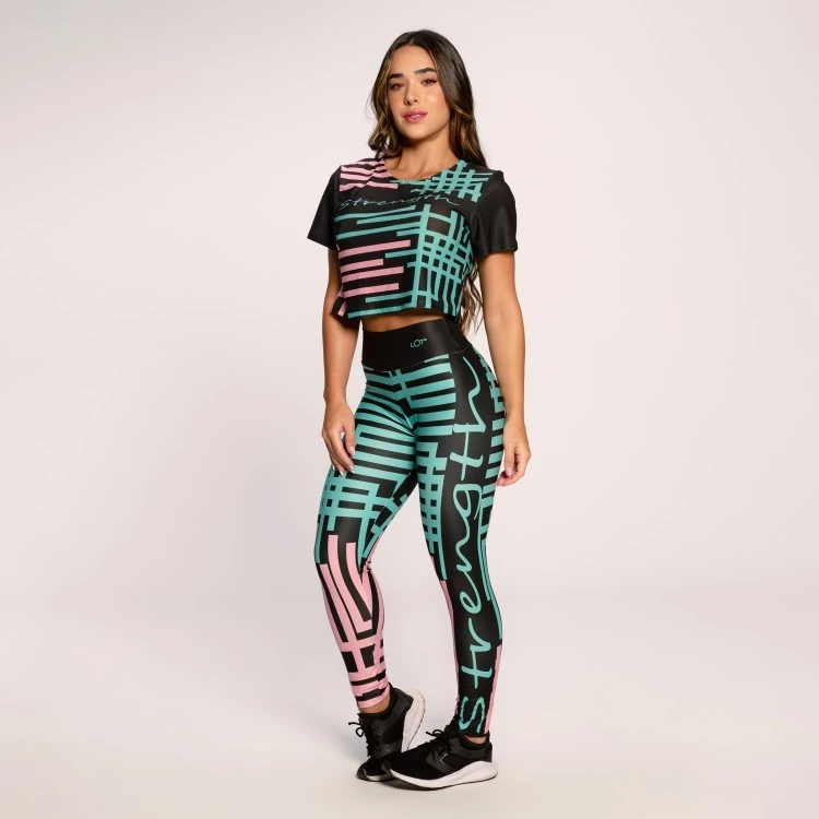 Conjunto Fitness Feminino Suplex Estampado Academia Feminino Cropped E Calça Strength — imagem 1