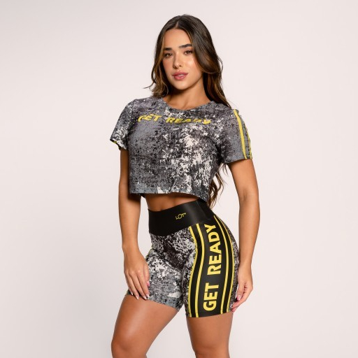 Conjunto Fitness Academia Feminino Estampado Cropped e Short Get Ready em Oferta na Shopee