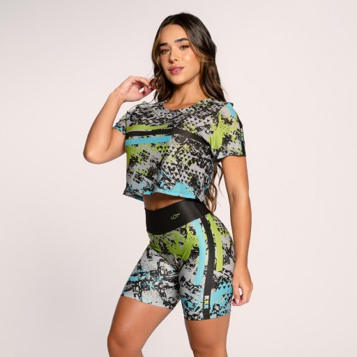 Conjunto Fitness Feminino Suplex Estampado Academia Feminino Cropped E Short Modernize em Oferta na Shopee