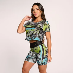 Conjunto Fitness Feminino Suplex Estampado Academia Feminino Cropped E Short Modernize