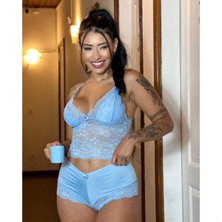 Conjunto Espera Marido Detalhes em Renda Feminino Com Forro Calesson Baby Dool