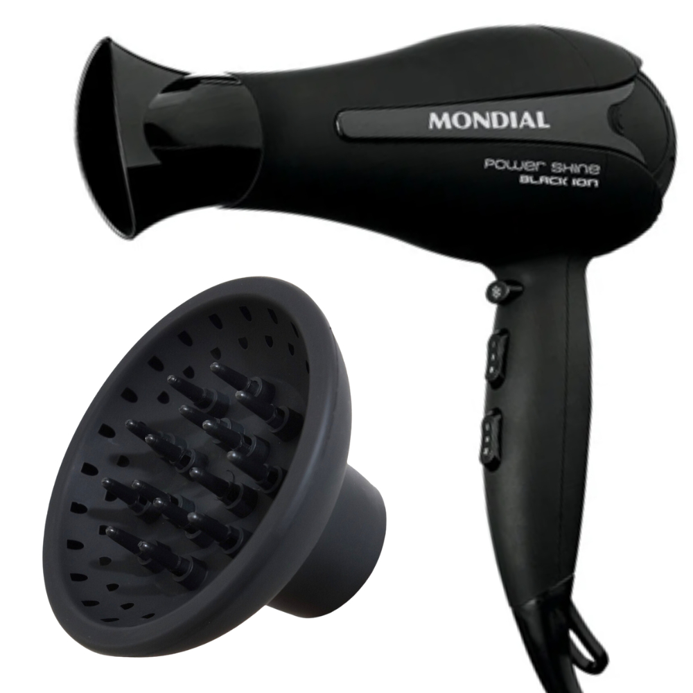 Secador De Cabelo 2000W Mondial Power Black Íon SC-13 Com Difusor de Cachos
