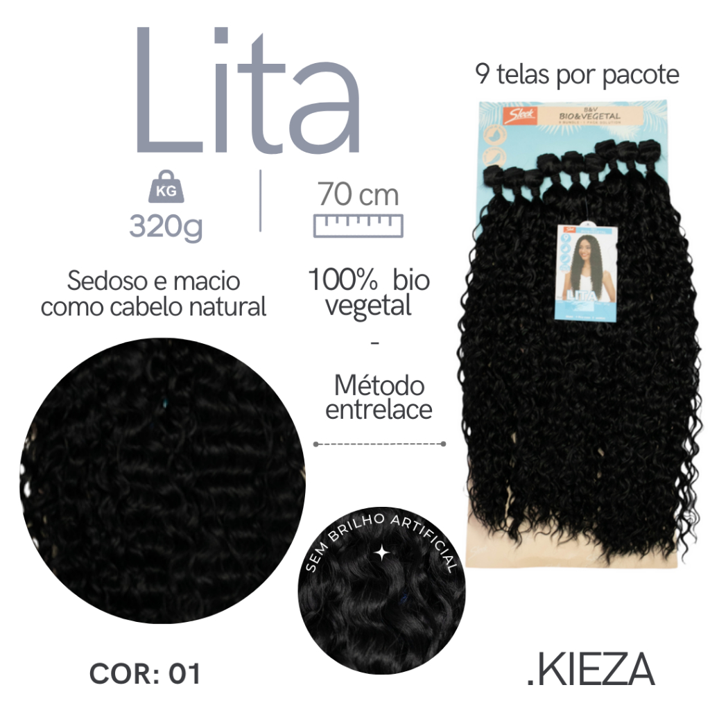 Cabelo Cacheado Bio Vegetal Para Entrelace Lita Sleek 70Cm 320Gr + Agulha