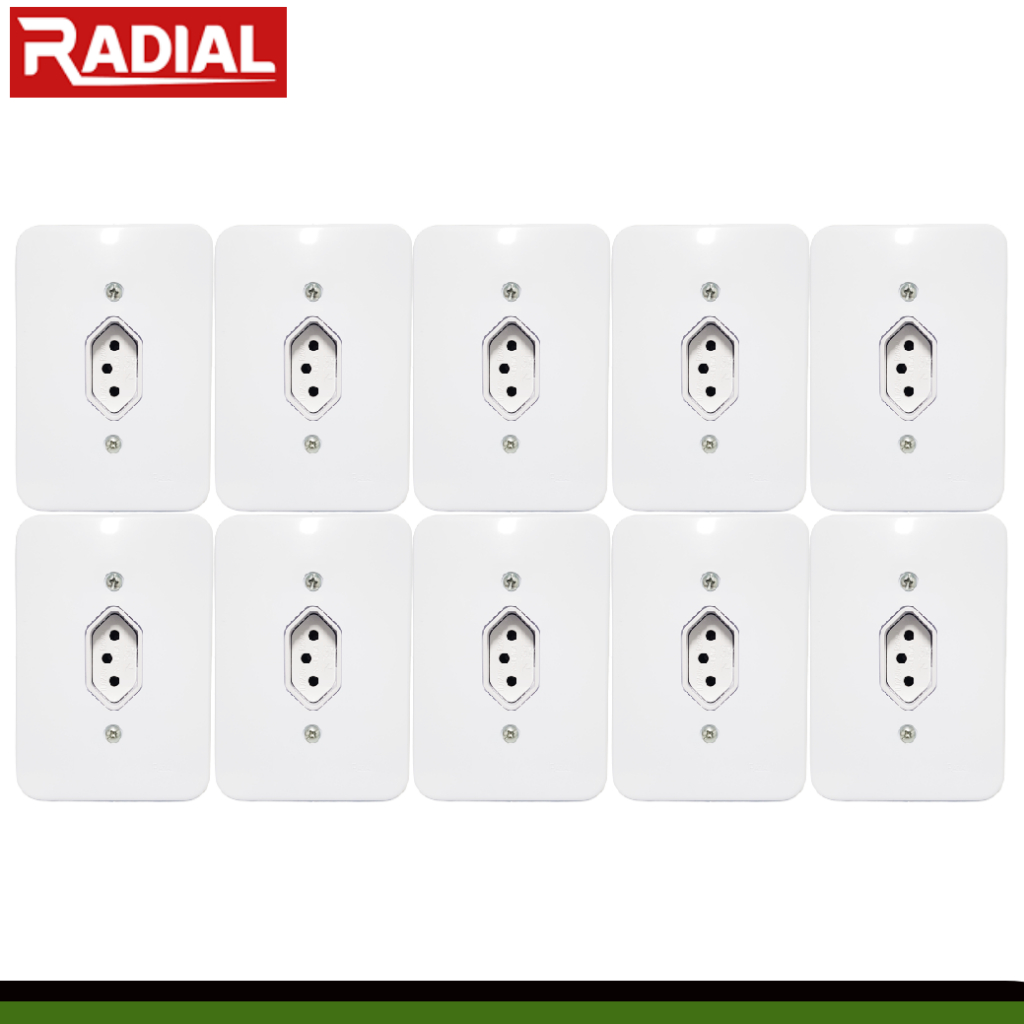 Kit 10un Tomada Simples 10A Completa 110v-220v Radial