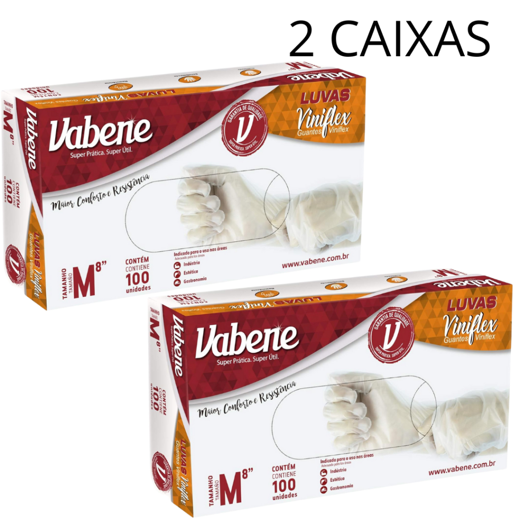 Kit 200 Luvas Vabene Viniflex Preta E Transparente NÃO VINIL Vabene P, M, G