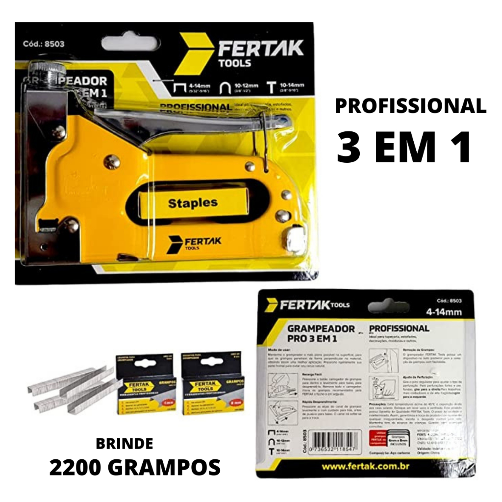 Grampeador Tapeceiro Profissional 3 em 1 Madeira com grampos Manual 4-14mm em Oferta na Shopee