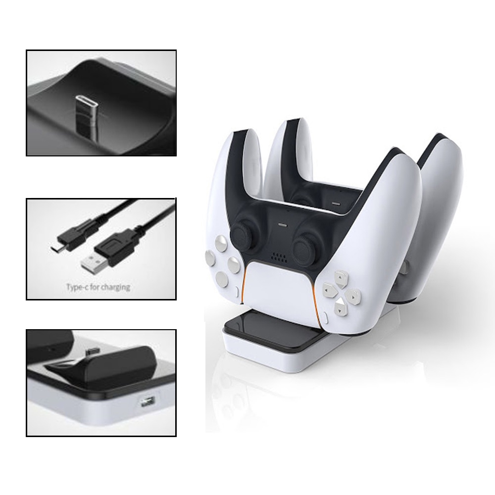 Carregador Duplo Ps5 Manete Controle Dualsense Compatível Console Playstation 5 + Cabo USB