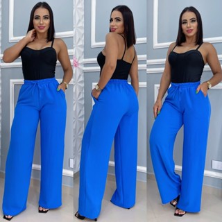 Calça Pantalona Feminina Com Elástico Na Cintura Tecido Duna OFERTA