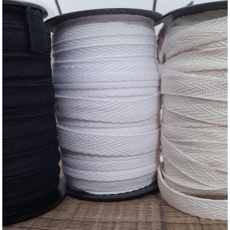 Cadarço Sarjado 10mm linitex /50  ou 10 metros / 100% algodão\cor Preto,branco,cru.