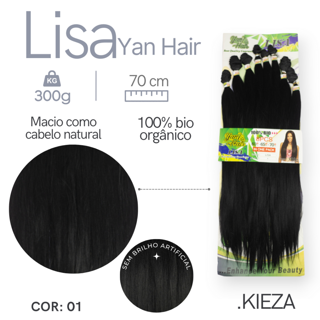 Cabelo Bio Orgânico Liso Em Tela Para Entrelace 70Cm 300Gr + Agulha