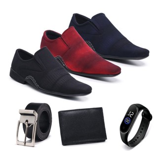 Kit 3 Pares De Sapato Social Masculino Couro Camurça + 1 Relógio + 1 Cinto + 1 Carteira Lançamento Promoção