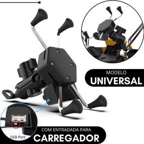 Suporte De celular universal para Moto Motocicleta com Carregador Gps Articulado Pinca Aluminio