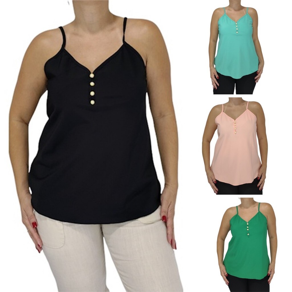 Blusa Feminina Alcinha Regulável Verão Social Elegante Decote V