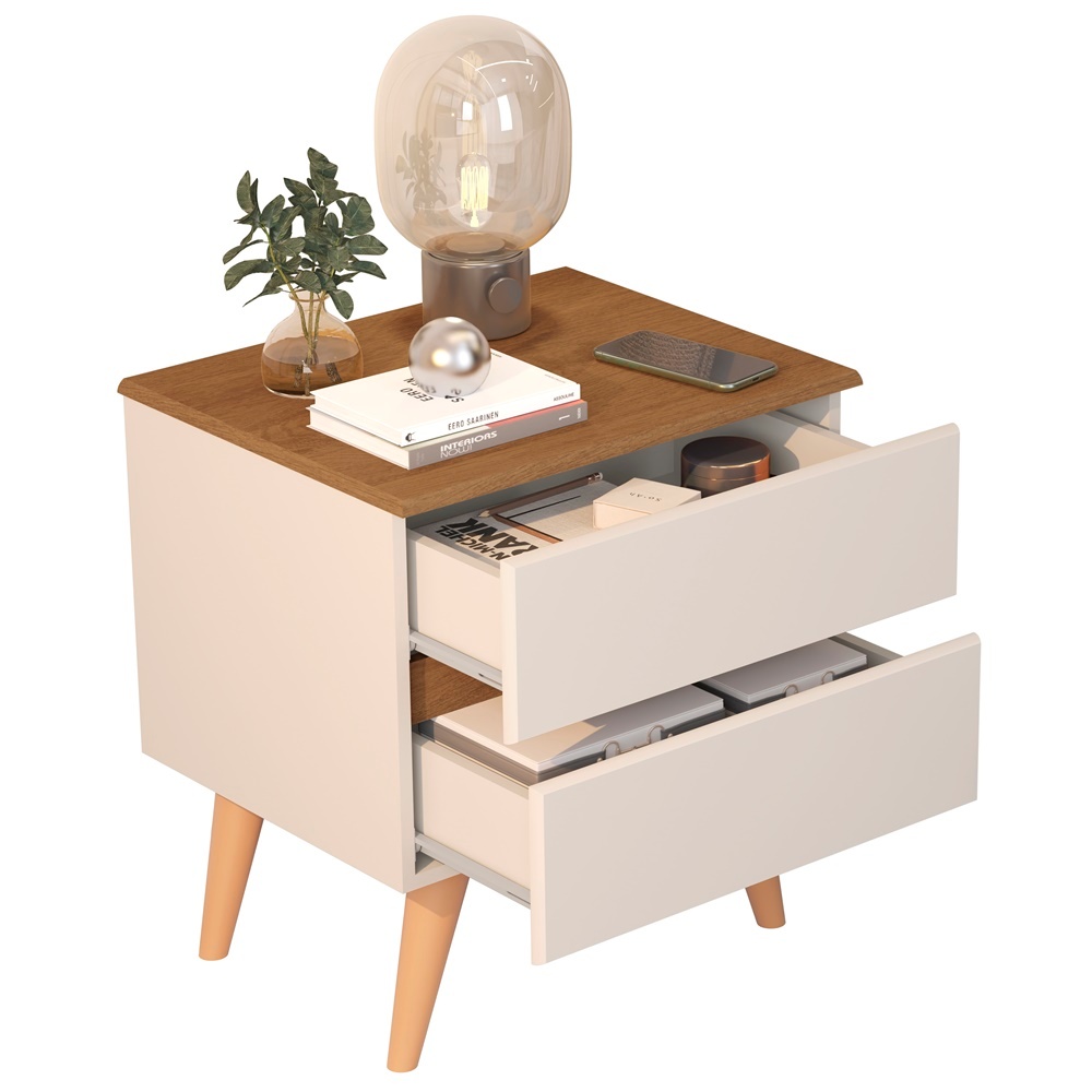 Mesa de Cabeceira Roma com Pés Palito 2 Gavetas Quarto em Oferta na Shopee
