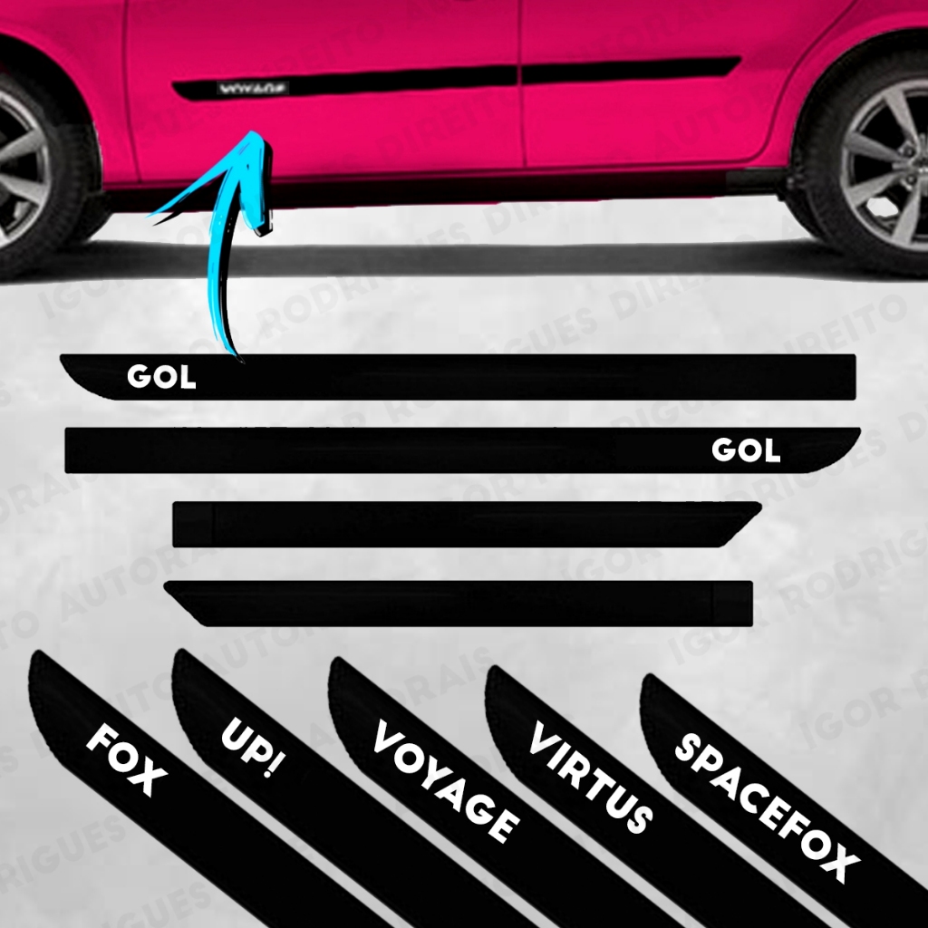 Jogo Friso Lateral Borrachão Compativel com Voyage Fox Gol Virtus Spacefox Up! - 4 Peças