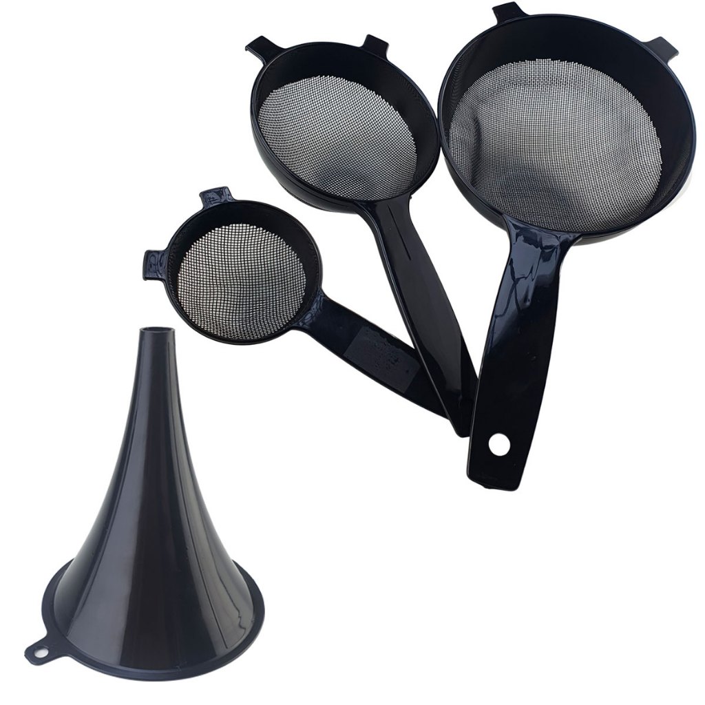 Conjunto de Peneiras de Plástico com Funil Preto 4 Peças
