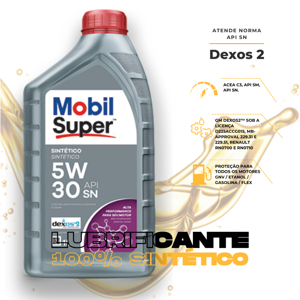 Oleo P/ Motores Diesel, Gasolina e Flex 5W30 SN MOBIL SUPER 3000 XE3 (DEXOS 2) - (1 LITRO)