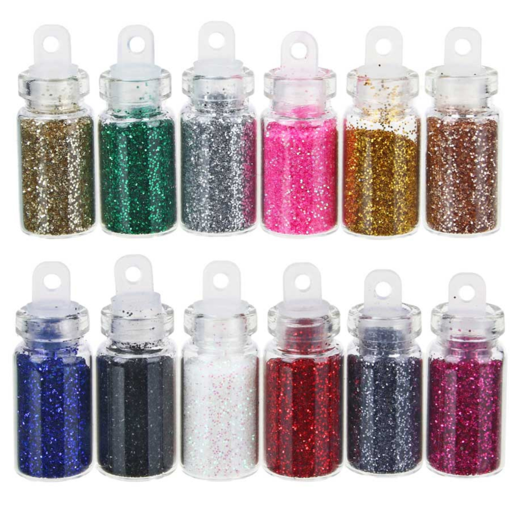 Kit 12x Glitter para Unhas Decoração Manicure Multiuso Gliter Brilho Nail Art Carnaval Cores Vividas