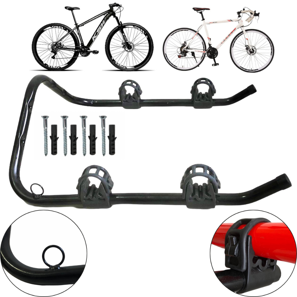 Suporte De Parede 2 Bicicletas Com Alça E Local Para Cadeado em Oferta na Shopee