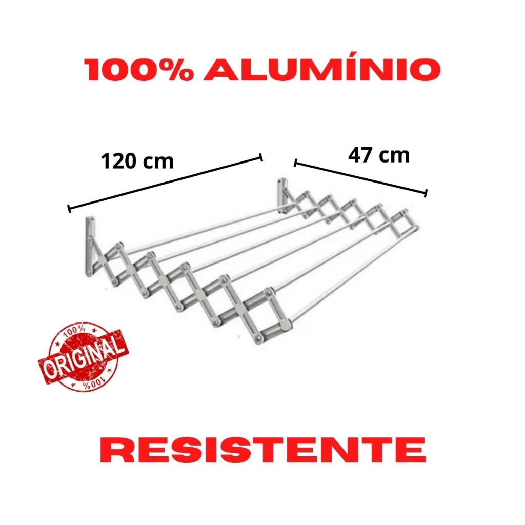 Varal Sanfonado De Parede Aluminio 120 CM em Oferta na Shopee