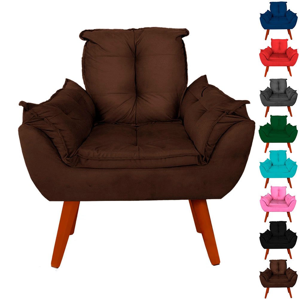Poltrona Decorativa Luxa Opala Marrom Pés Palito Castanho