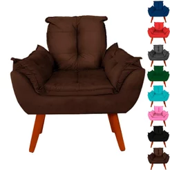 Poltrona Decorativa Luxa Opala Marrom Pés Palito Castanho