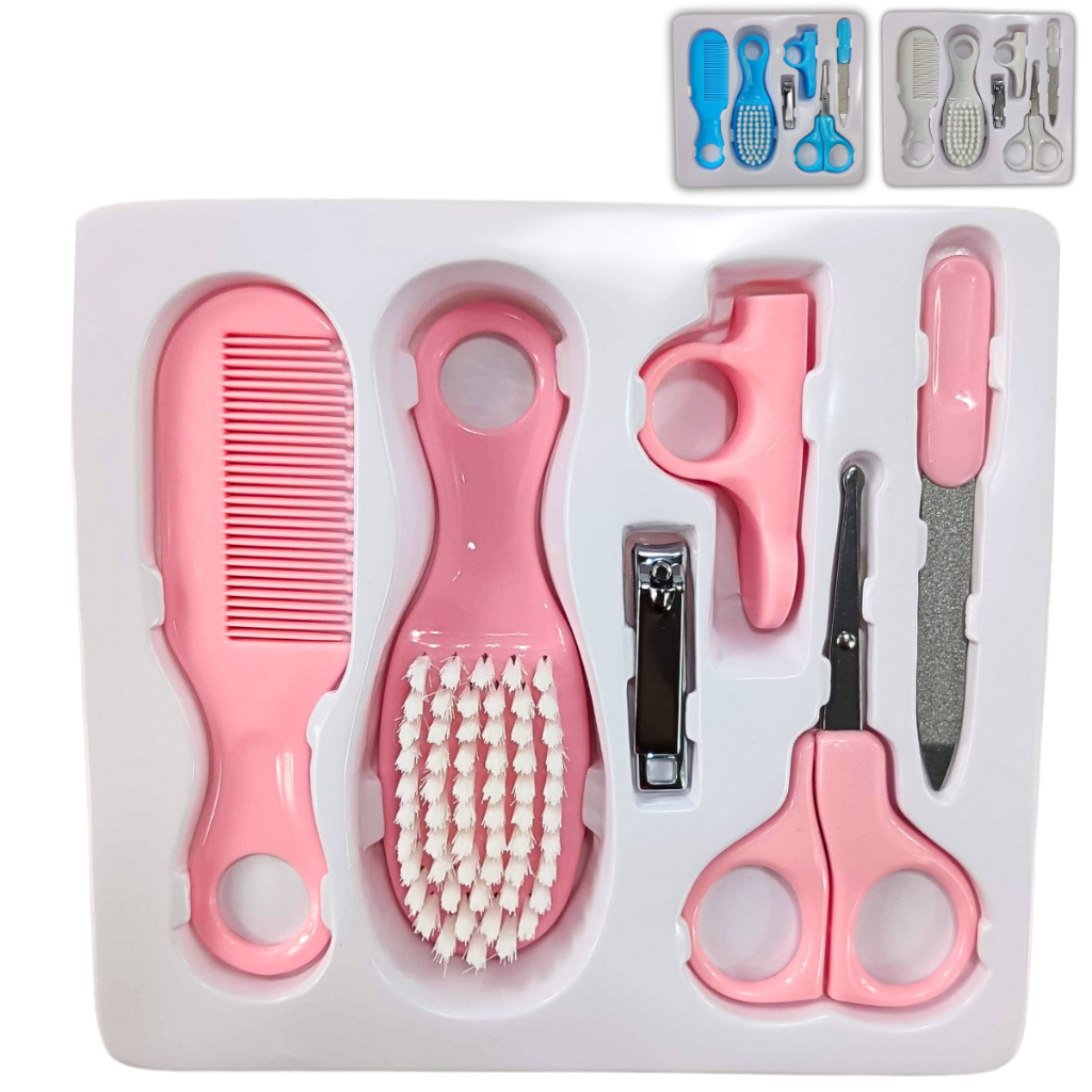 Kit Higiene do Bebê 6Peças Adoleta Escova de Cabelo Bebê Pente Tesoura de neném Cortador de Unha Infantil Lixa de Unha