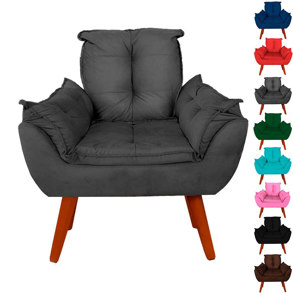 Poltrona Opala Decorativa Suede Cores Azul Turquesa, Cinza, Rosê, Bege
