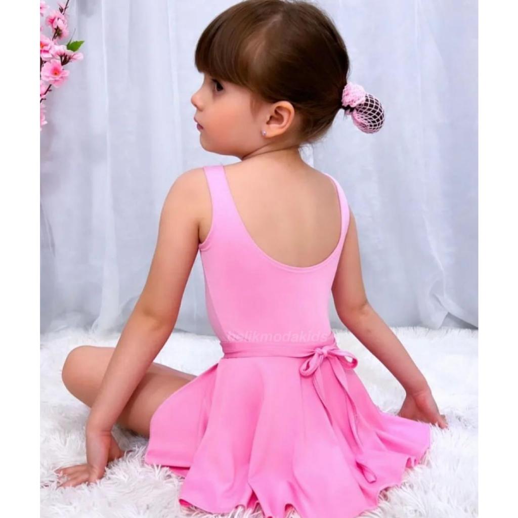 Kit Infantil Collant Regata Body + Saia Com Cós Conjunto Ballet Rosa Menina Balet  Bailarina Dança Blogueirinha PROMOÇÃO