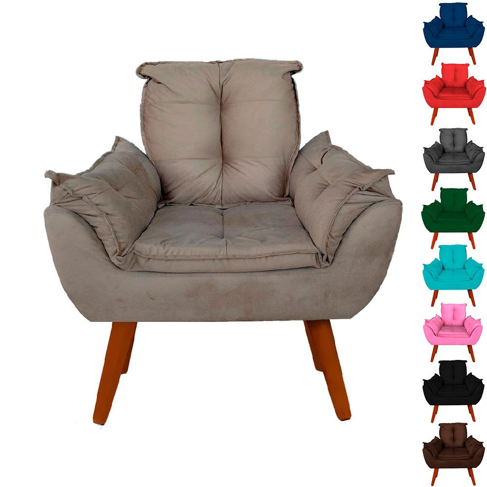 Poltrona Cadeira Decorativa Opala Suede Cores Pés Palito Para Sala Recepção Escr