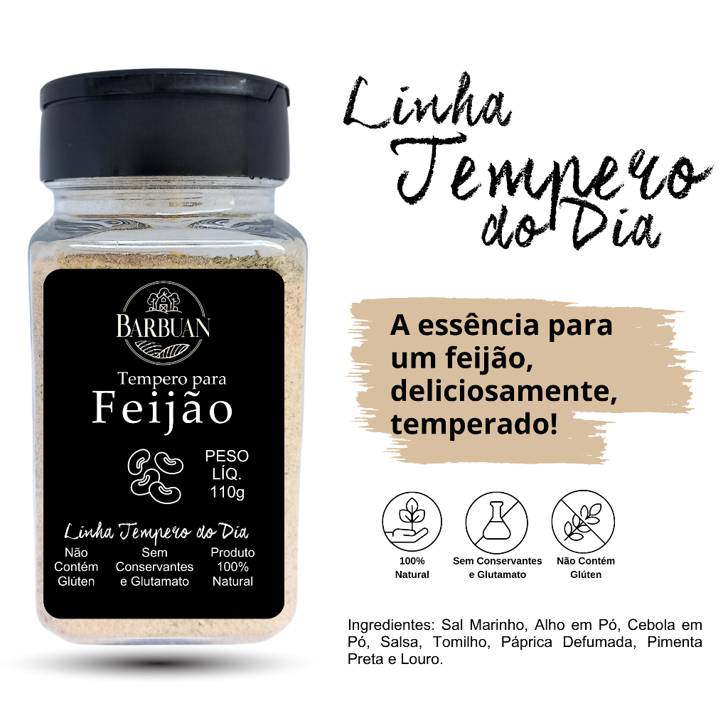Tempero Natural para Feijão 110G  Barbuan Temperos e Condimentos Naturais