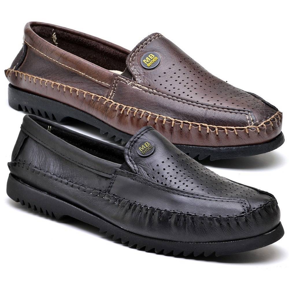 1 Par de Mocassim Masculino em Couro Legitimo