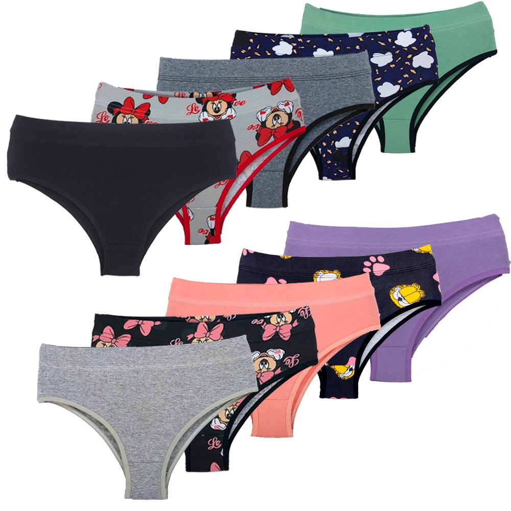 Kit 10 Calcinhas Cintura Alta de Algodão  Francesinha Lingerie Moda Feminina em Oferta na Shopee