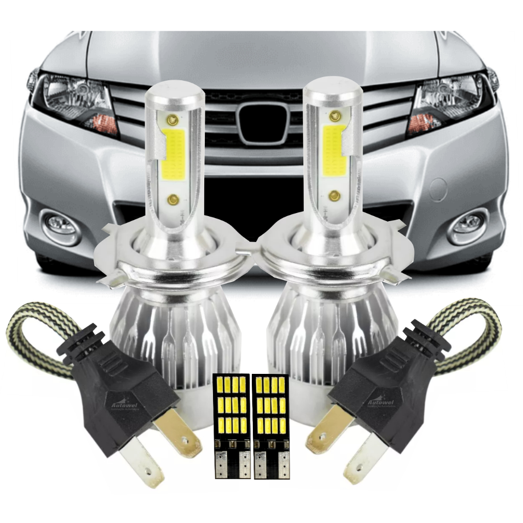 Lâmpadas Super Led Farol Honda City E Fit 2003 2004 2005 2006 2007 2008 2009 2010 2011 2012 2013 2014 2014