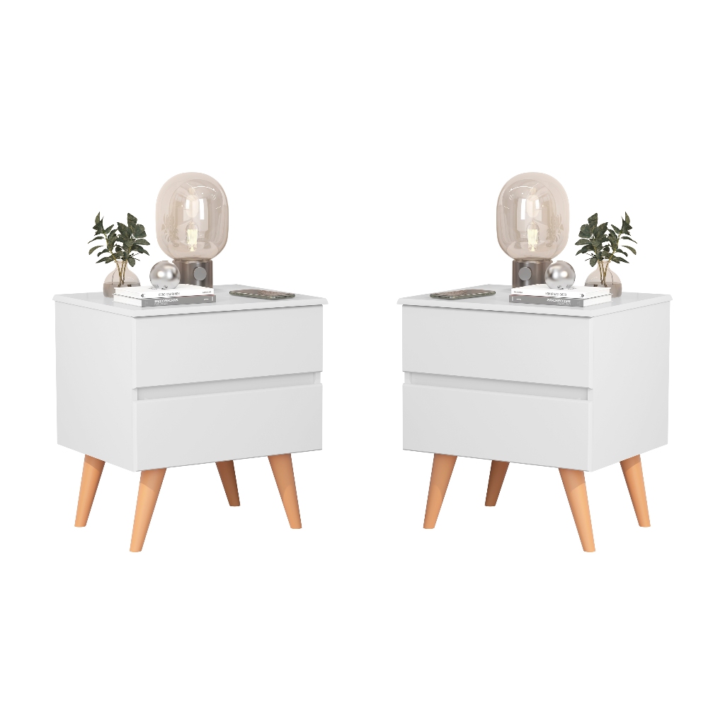 KIT 2 Mesas De Cabeceira Roma Criado Para Quarto Pés Palito Retro 2 Gavetas - Várias Cores