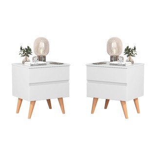 KIT 2 Mesas De Cabeceira Roma Criado Para Quarto Pés Palito Retro 2 Gavetas - Várias Cores