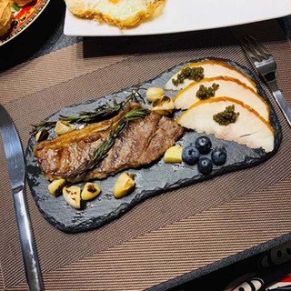 Bandeja de refeição ocidental em placa de pedra natural, prato de bife, prato de sushi, ar...