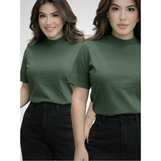 BLUSA GOLA ALTA FEMININA 100% ALGODÃO MANGA CURTA