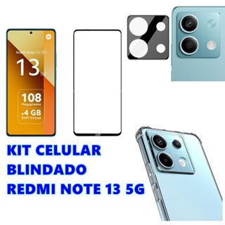 Kit Blindado Celular Redmi Note 13 5G Capa Anti Impacto + Película 3D Xiaomi + Película Para Câmera Protetora