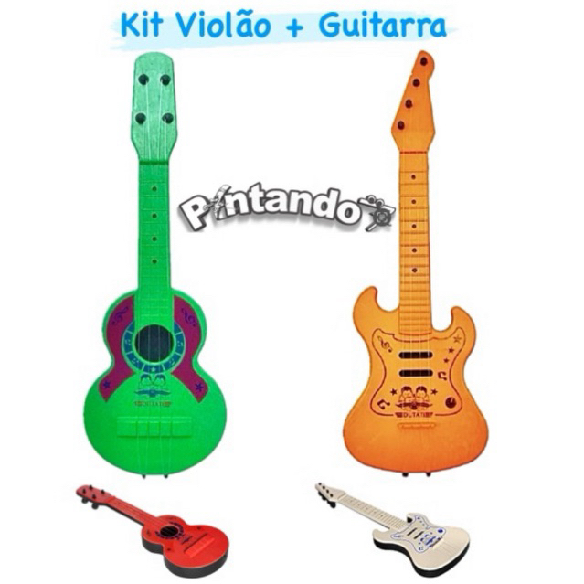 Kit Violão + Giitarra 4 Cordas Brinquedo Musical infantil Plástico em Oferta na Shopee