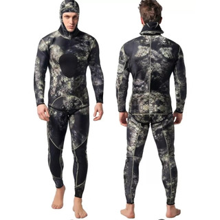 Roupa De Mergulho 3mm Jardineira E Jaqueta Camuflada caça sub Camuflagem M - XXXL