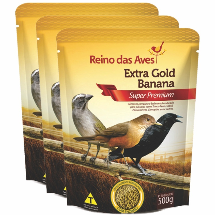 RAÇAO EXTRA GOLD BANANA 500G -KIT COM 3UN. em Oferta na Shopee